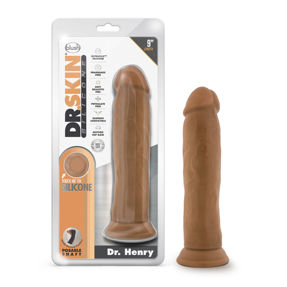 Dr. Skin Silicone Dr. Henry 9" Dildo With Suction Cup Mocha | 819835028024 | Available at EroticWarehouse.com