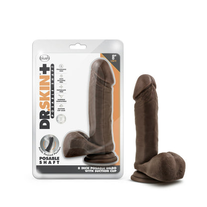 Dr. Skin Plus 8" Posable Dildo With Balls Chocolate | 819835028208 | Available at EroticWarehouse.com