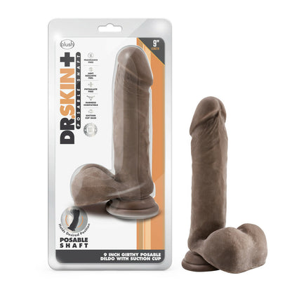 Dr. Skin Plus 9" Thick Posable Dildo With Balls Chocolate | 819835028239 | Available at EroticWarehouse.com