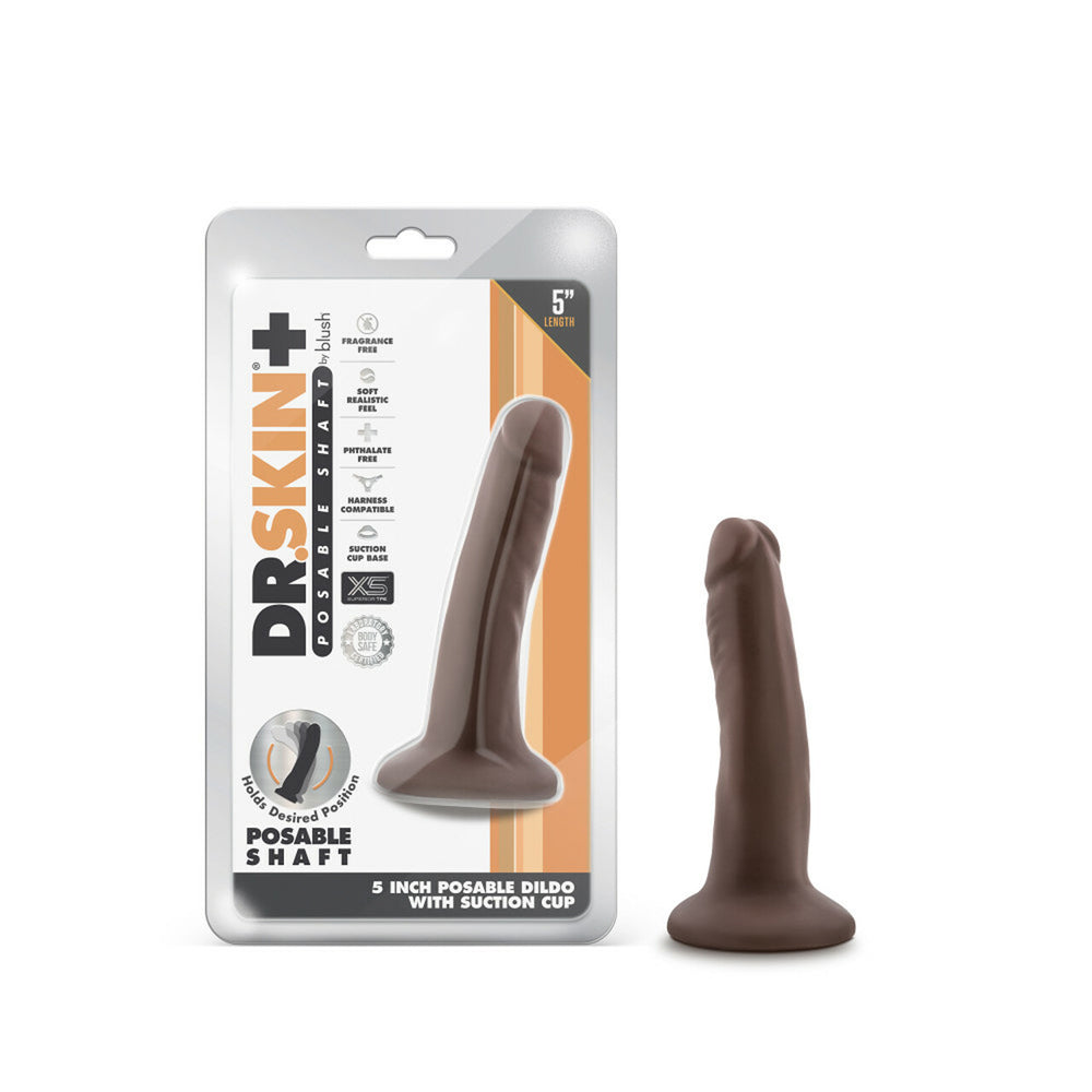 Dr. Skin Plus 5" Posable Dildo Chocolate | 819835028413 | Available at EroticWarehouse.com