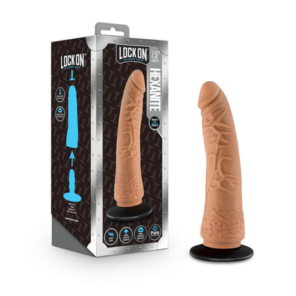 Lock On Hexanite 7.5'' Dildo With Suction Cup Adapter Mocha | 819835028796 | Available at EroticWarehouse.com