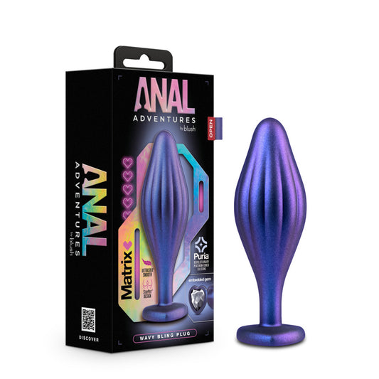 Anal Adventures Matrix Wavy Bling Plug Sapphire | 819835028871 | Available at EroticWarehouse.com