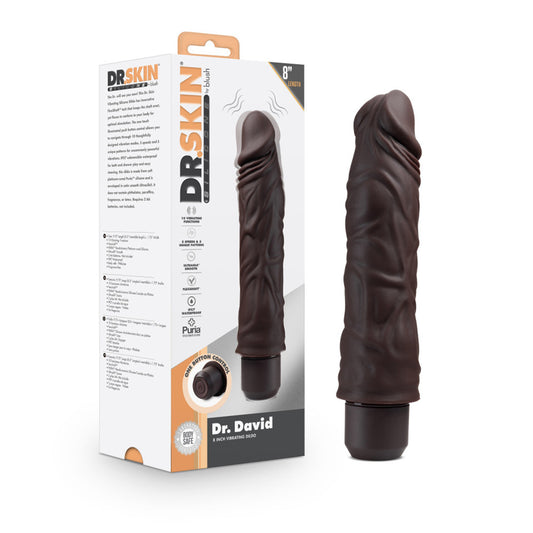 Dr. Skin Silicone Dr. David 8'' Vibrating Dildo Brown | 819835029014 | Available at EroticWarehouse.com