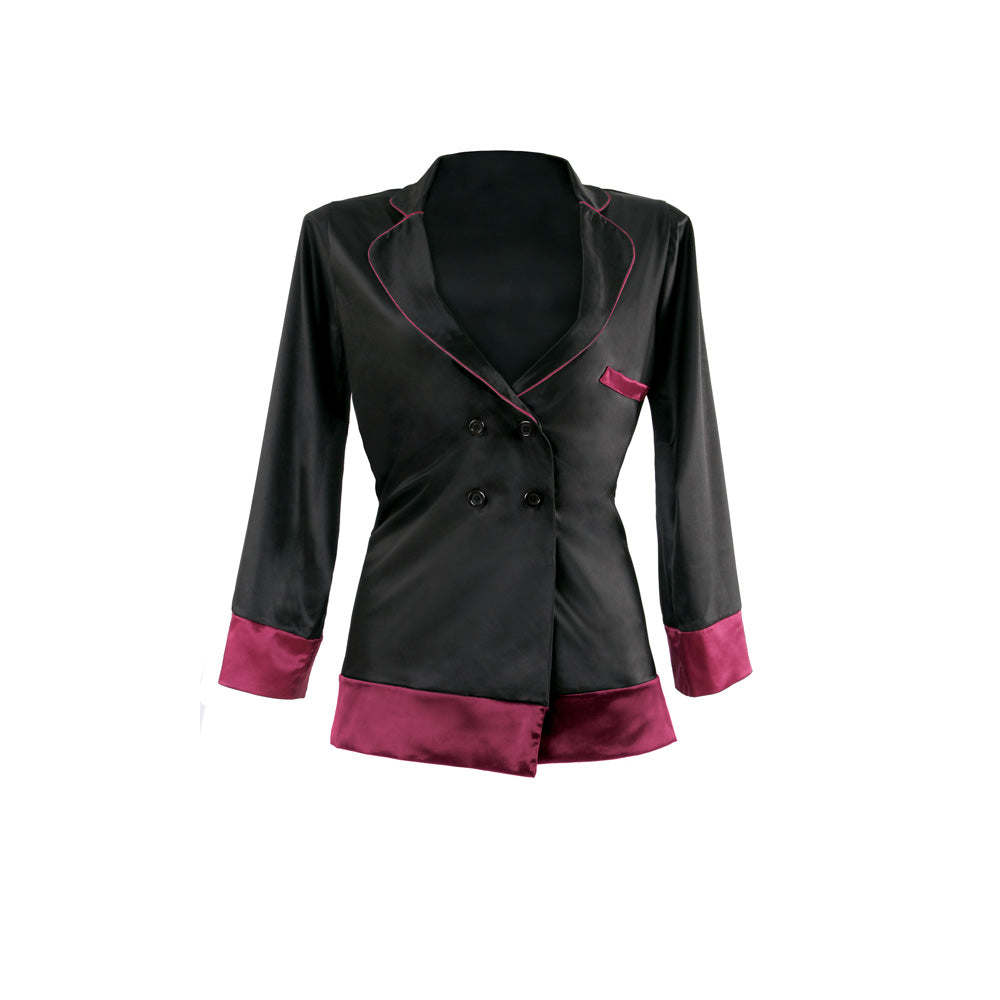 Marjorie Contrast Cuff Satin Blazer Jacket - M/L (Garment Only - No Box) | 819969027986 | Available at EroticWarehouse.com