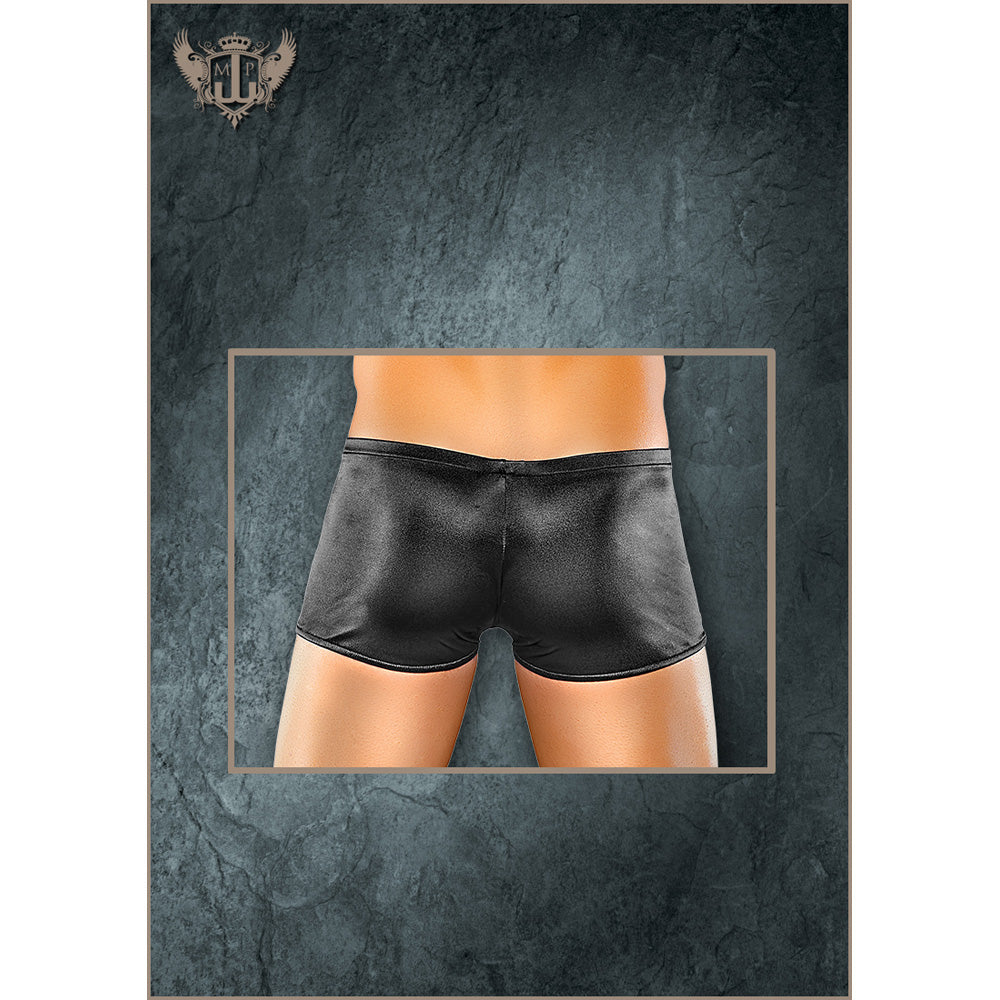 Satin Spandex Lo Rise Short Black S | 845830044103 | Available at EroticWarehouse.com