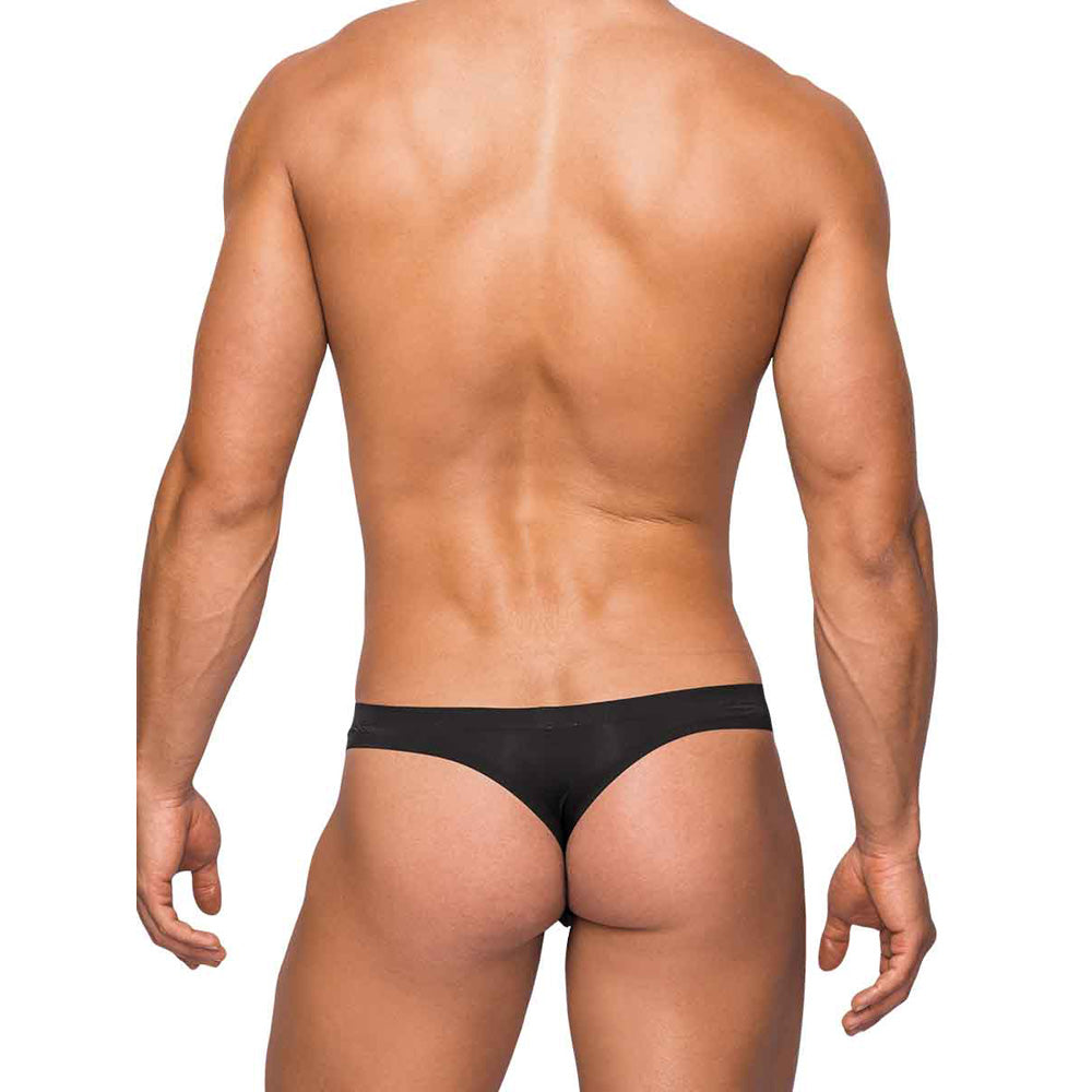 Seamless Sleek Thong W/Sheer Pouch Black S/M | 845830073424 | Available at EroticWarehouse.com