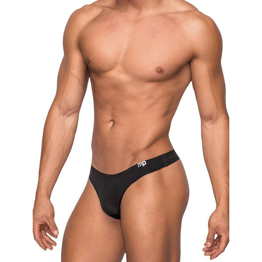 Seamless Sleek Thong W/Sheer Pouch Black S/M | 845830073424 | Available at EroticWarehouse.com