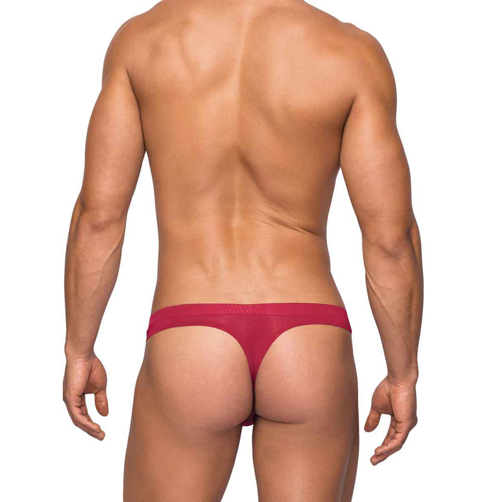 Seamless Sleek Thong W/Sheer Pouch Wine S/M | 845830073479 | Available at EroticWarehouse.com