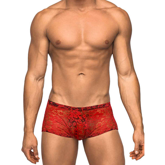 Stretch Lace Mini Short Red Xl | 845830074049 | Available at EroticWarehouse.com
