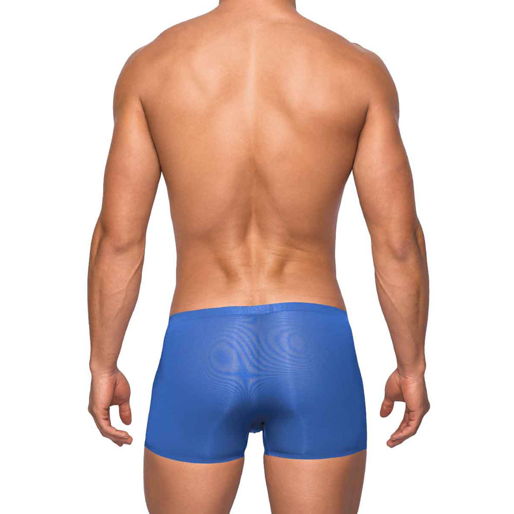 Seamless Sleek Short W/Sheer Pouch Blue S | 845830082280 | Available at EroticWarehouse.com
