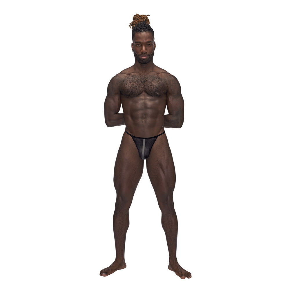Landing Strip Micro Thong Black S/M | 845830086738 | Available at EroticWarehouse.com
