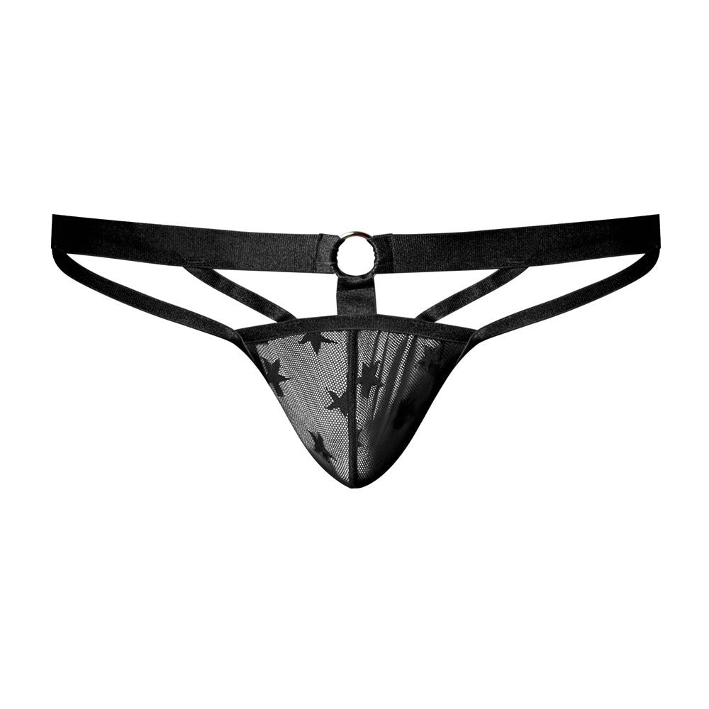 Love Star Thong W/ Ring Black L/XL | 845830093309 | Available at EroticWarehouse.com