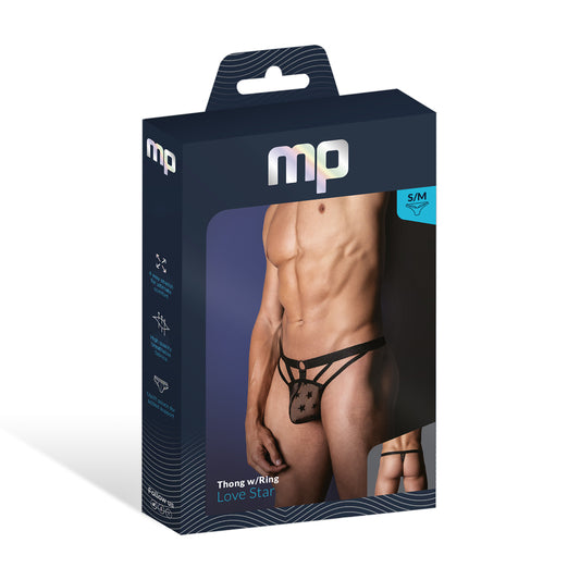 Love Star Thong W/ Ring Black L/XL | 845830093309 | Available at EroticWarehouse.com
