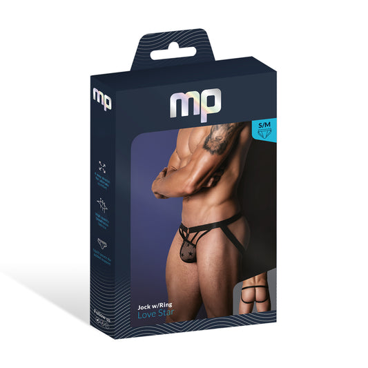 Love Star Jock W/ Ring Black L/XL | 845830093347 | Available at EroticWarehouse.com