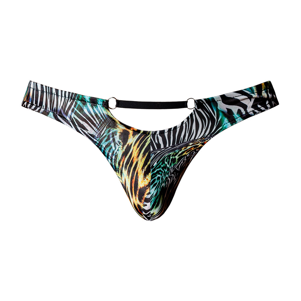Go Wild! Thong W/ 2 Rings Multi Animal L/XL | 845830093767 | Available at EroticWarehouse.com