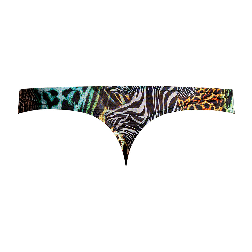 Go Wild! Thong W/ 2 Rings Multi Animal L/XL | 845830093767 | Available at EroticWarehouse.com