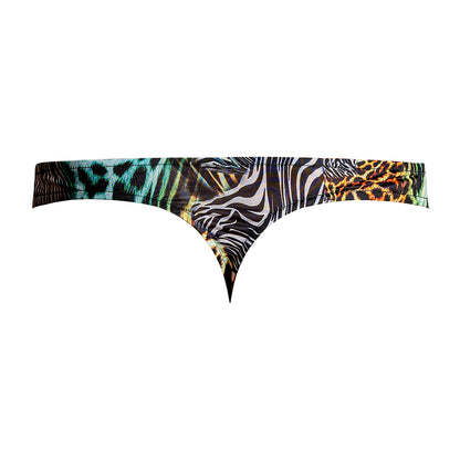 Go Wild! Thong W/ 2 Rings Multi Animal L/XL | 845830093767 | Available at EroticWarehouse.com