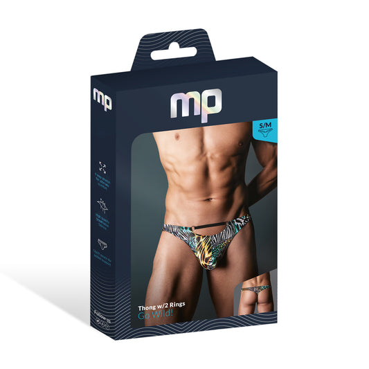 Go Wild! Thong W/ 2 Rings Multi Animal L/XL | 845830093767 | Available at EroticWarehouse.com