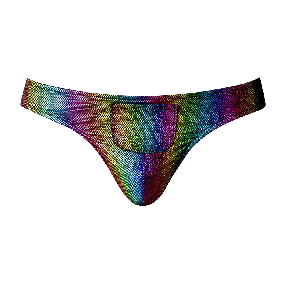 Pack & Play Thong W/ Front Condom Pouch Rainbow S/M | 845830093927 | Available at EroticWarehouse.com