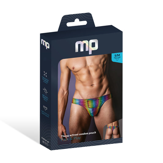 Pack & Play Thong W/ Front Condom Pouch Rainbow S/M | 845830093927 | Available at EroticWarehouse.com