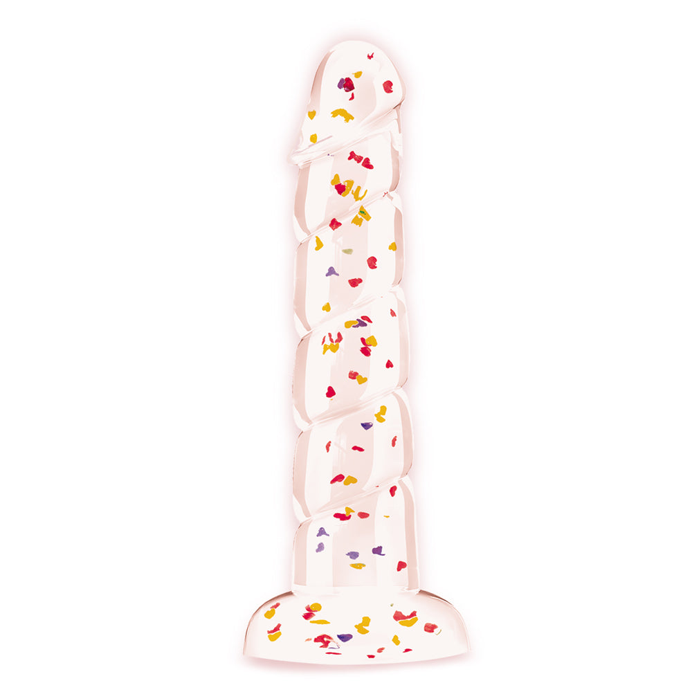 Glittergasm 7.5" Red Orange Yellow Swirl Dildo | 847841013338 | Available at EroticWarehouse.com