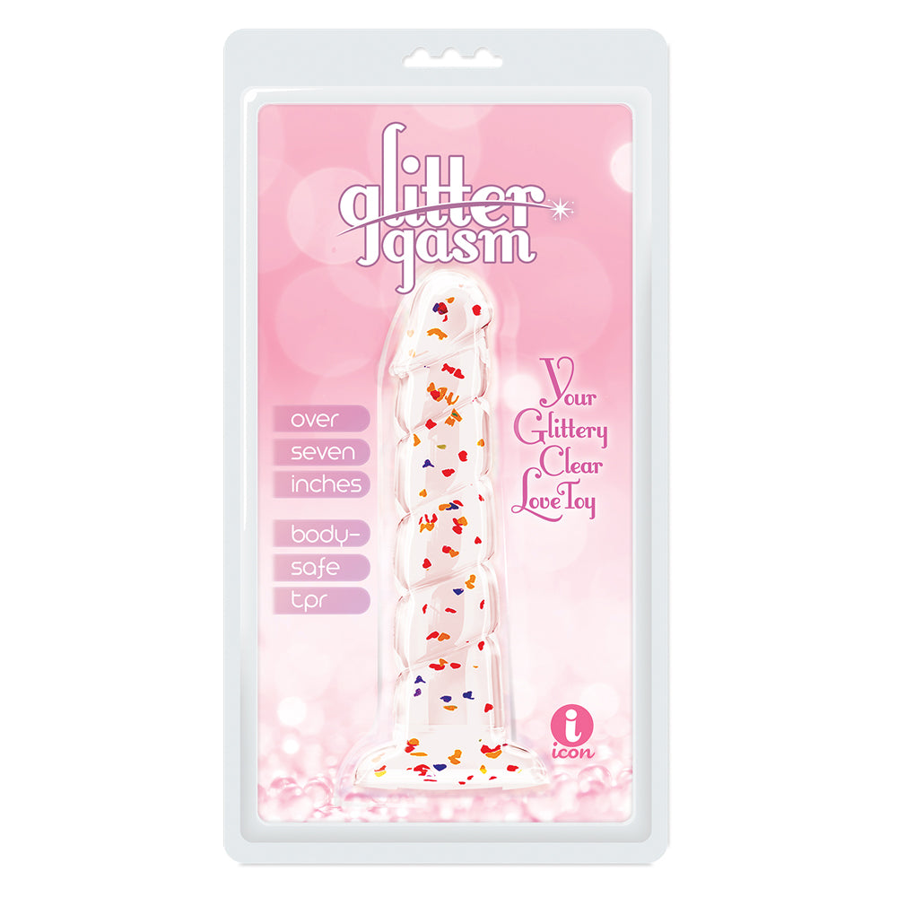 Glittergasm 7.5" Red Orange Yellow Swirl Dildo | 847841013338 | Available at EroticWarehouse.com