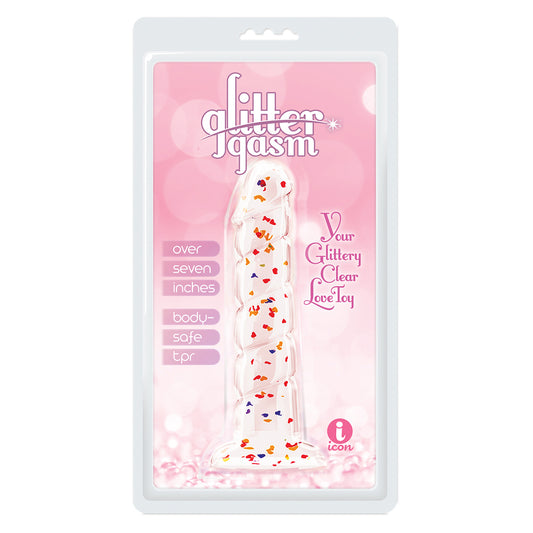 Glittergasm 7.5" Red Orange Yellow Swirl Dildo | 847841013338 | Available at EroticWarehouse.com