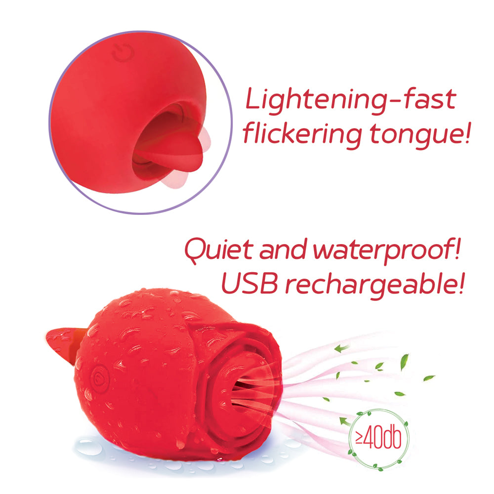 Wild Rose & Tongue Rechargeable Silicone Suction Vibrator | 847841017015 | Available at EroticWarehouse.com