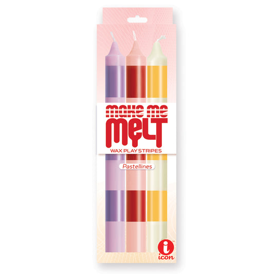 The 9's Make Me Melt Sensual Warm-Drip Candles Candles 3Pk Stripes Pastellines | 847841023283 | Available at EroticWarehouse.com