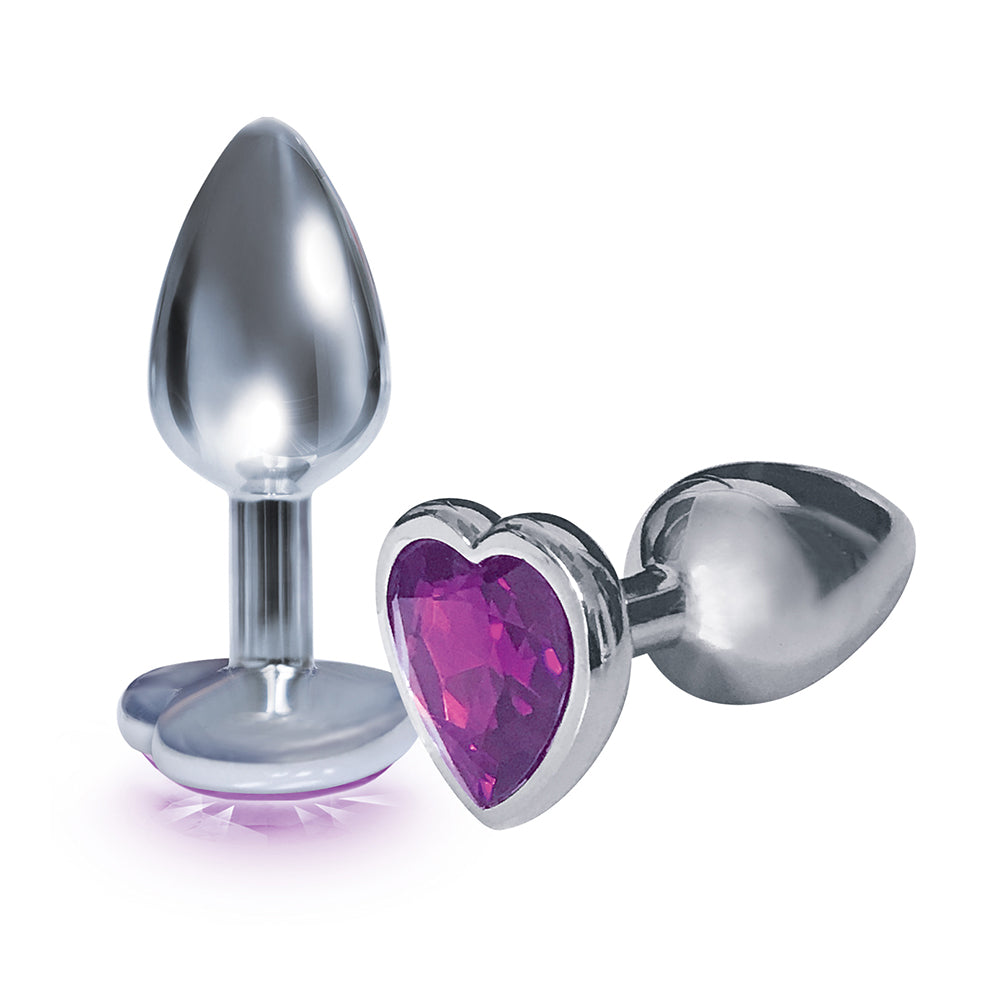The 9's The Silver Starter Bejeweled Heart Stainless Steel Plug Violet | 847841026109 | Available at EroticWarehouse.com