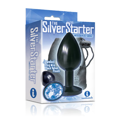 The 9's The Silver Starter Bejeweled Annodized Stainless Steel Plug Colbalt | 847841026130 | Available at EroticWarehouse.com