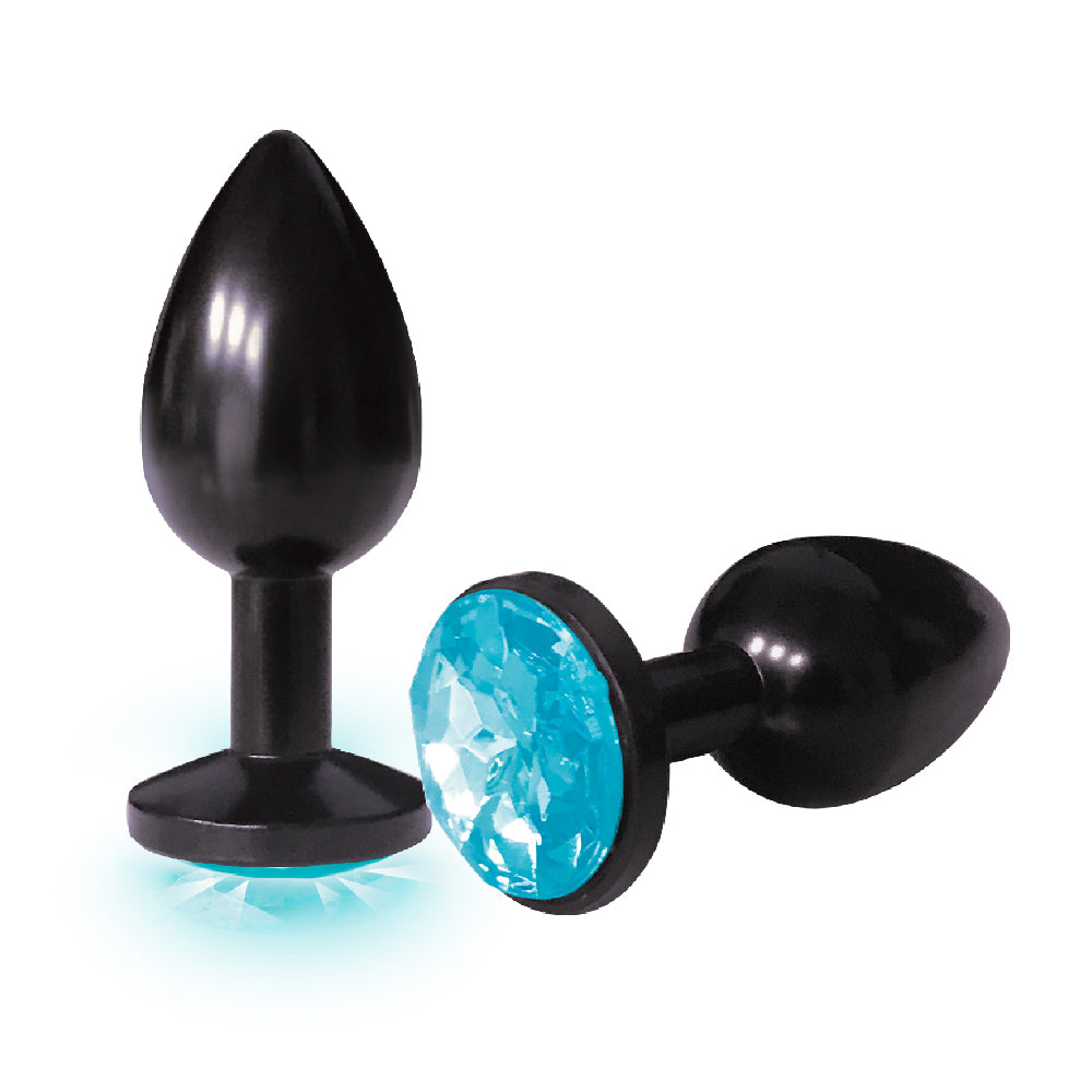 The 9's The Silver Starter Bejeweled Annodized Stainless Steel Plug Aqua | 847841026147 | Available at EroticWarehouse.com