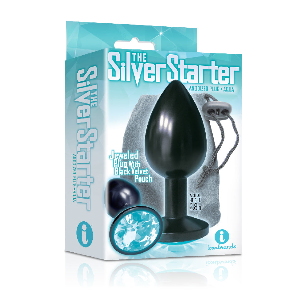 The 9's The Silver Starter Bejeweled Annodized Stainless Steel Plug Aqua | 847841026147 | Available at EroticWarehouse.com