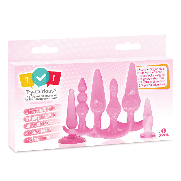 Try-Curious Anal Plug Kit Pink | 847841080118 | Available at EroticWarehouse.com