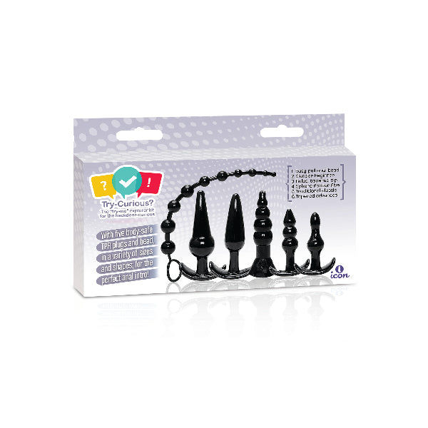 Try-Curious Anal Plug Kit Black | 847841080132 | Available at EroticWarehouse.com