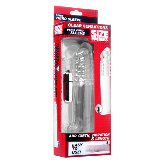 Size Matters Clear Sensations Penis Extender Vibro Sleeve With Bullet | 848518011213 | Available at EroticWarehouse.com