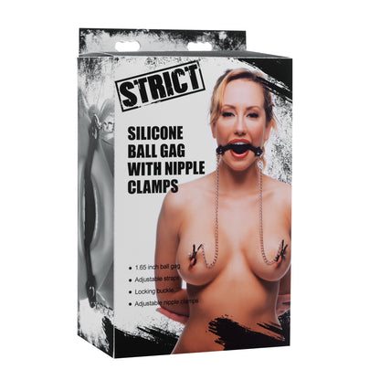 Strict Silicone Ball Gag With Nipple Clamps | 848518024473 | Available at EroticWarehouse.com