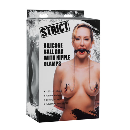 Strict Silicone Ball Gag With Nipple Clamps | 848518024473 | Available at EroticWarehouse.com
