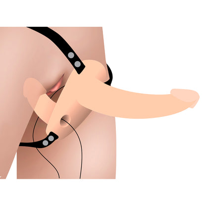 Strap U Power Pegger Silicone Vibrating Double Dildo With Harness - Flesh | 848518028297 | Available at EroticWarehouse.com