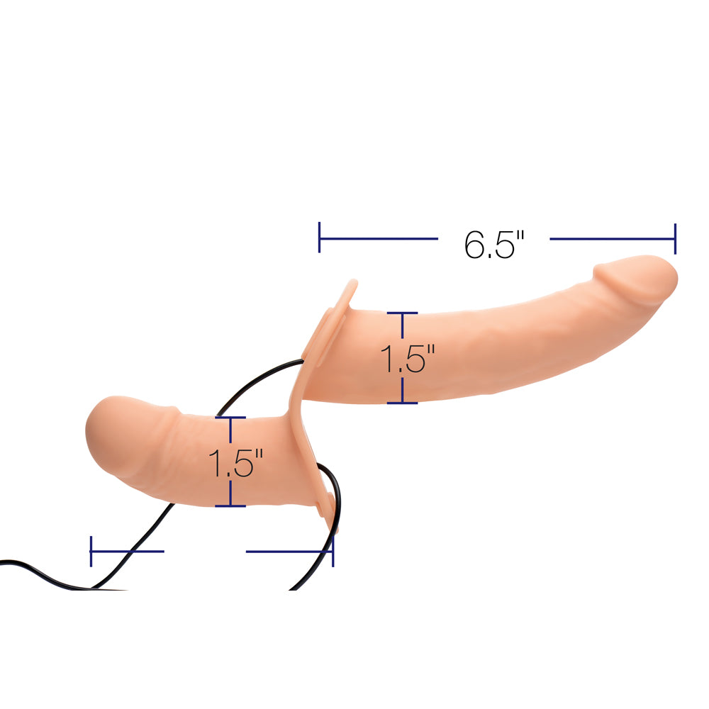 Strap U Power Pegger Silicone Vibrating Double Dildo With Harness - Flesh | 848518028297 | Available at EroticWarehouse.com