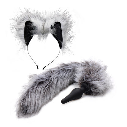 Tailz Grey Wolf Tail And Ears Set | 848518029485 | Available at EroticWarehouse.com
