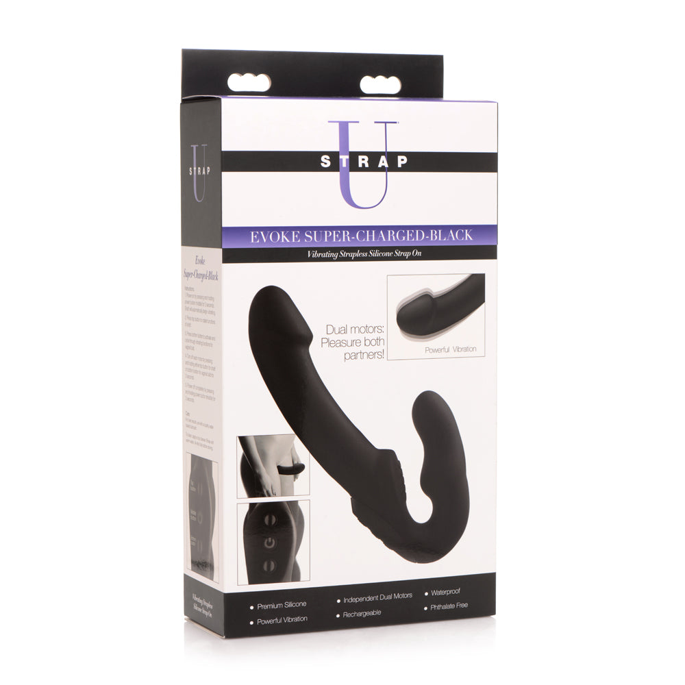 Strap U Evoke Super Charged Black Vibrating Strapless Silicone Dildo | 848518029775 | Available at EroticWarehouse.com