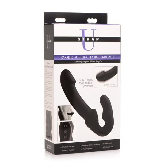 Strap U Evoke Super Charged Black Vibrating Strapless Silicone Dildo | 848518029775 | Available at EroticWarehouse.com