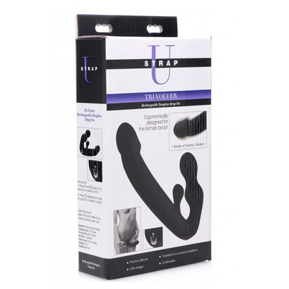Strap U Tri-Volver 7X Vibrating Strapless Strap On Black | 848518030894 | Available at EroticWarehouse.com