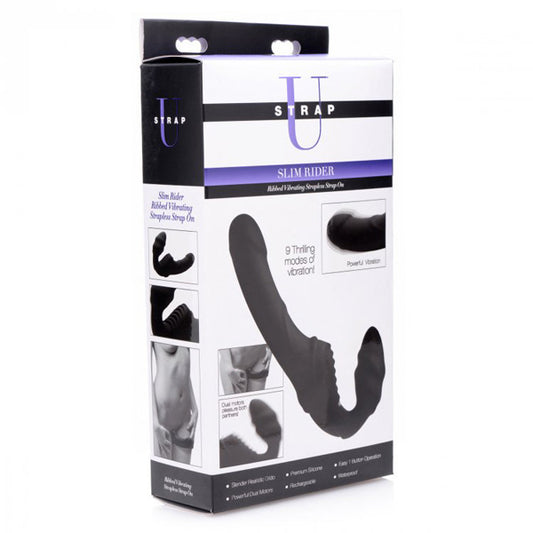 Strap U Slim Rider Ribbed 9X Vibrating Strapless Strap-On | 848518031150 | Available at EroticWarehouse.com