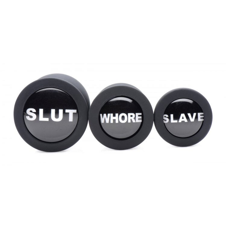 Master Series Dirty Words Silcone Anal Plug Set | 848518032218 | Available at EroticWarehouse.com