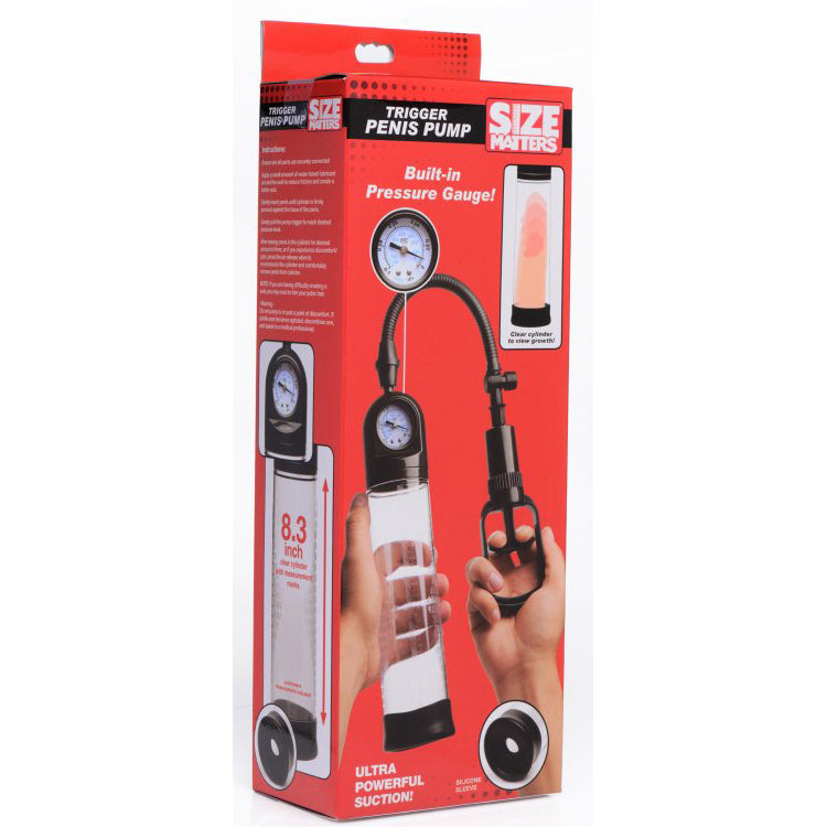 Size Matters Trigger Penis Pump With Gauge | 848518034113 | Available at EroticWarehouse.com