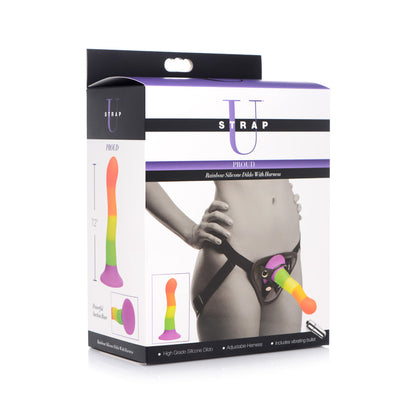 Strap U Proud Rainbow Silicone Dildo With Harness | 848518034434 | Available at EroticWarehouse.com