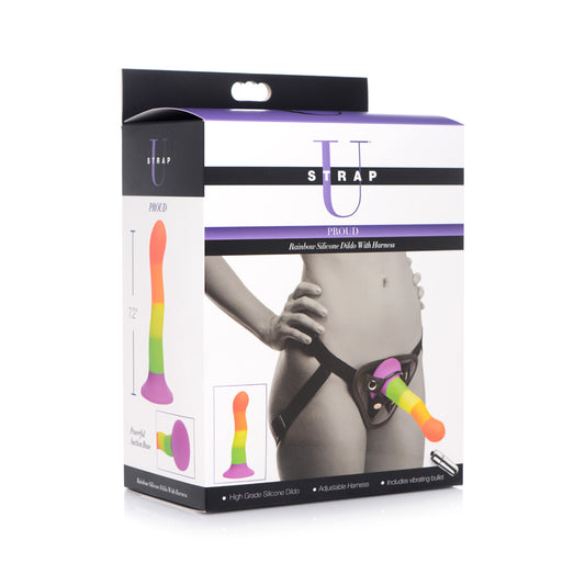 Strap U Proud Rainbow Silicone Dildo With Harness | 848518034434 | Available at EroticWarehouse.com