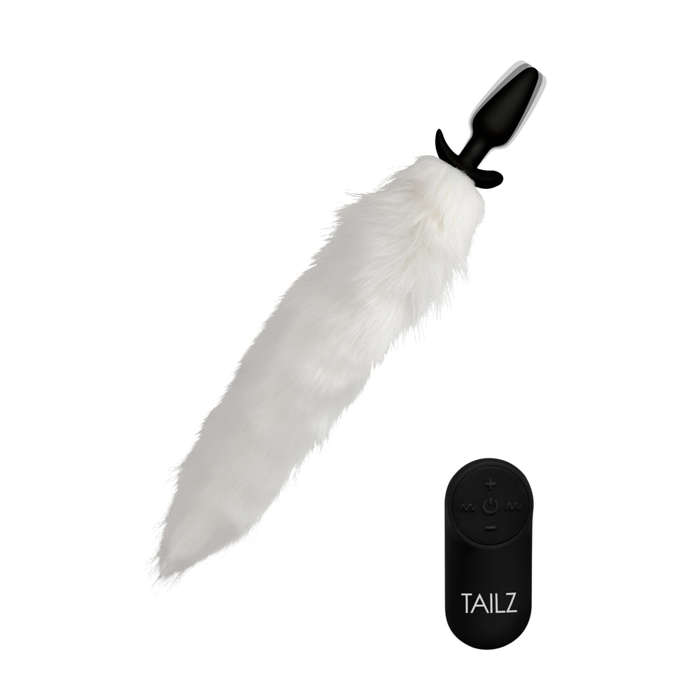 Tailz Vibrating White Fox Tail Slender Anal Plug | 848518034441 | Available at EroticWarehouse.com